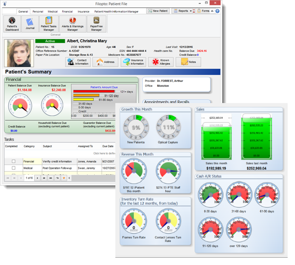 Filopto Product Features offers advanced Patient File management with Eye on your Business dashboard analytics to easily see how your eye care business is doing optometry business optometry business plan