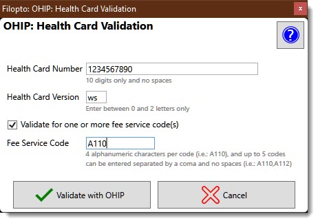 OHIP Health Card Validation in Filopto Practice Management System
